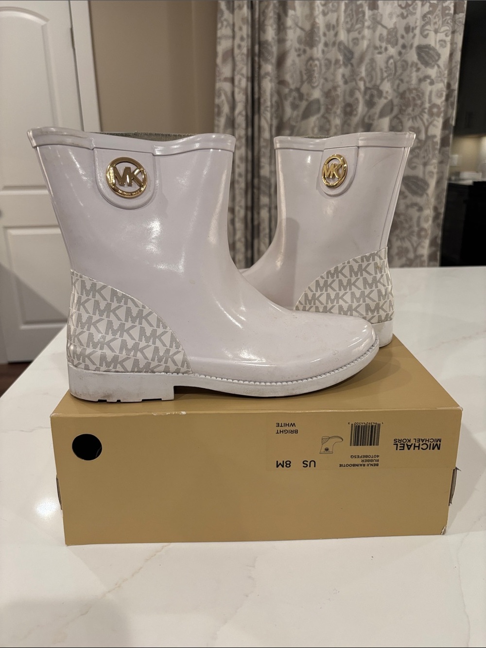 MICHAEL Michael Kors White MK Logo Rain Ankle Boots